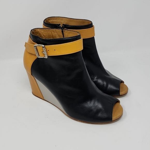 Maison Martin Margiela MM6 Colorblock Leather Open Toe Wedge Booties Size 37.5 - Picture 3 of 8